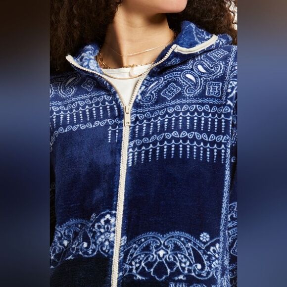 NWT BP. Faux Shearling Jacket in Navy Bandana Patchwork S - Picture 3 of 7
